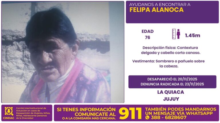 INTENSIFICAN LA BÚSQUEDA DE FELIPA ALANOCA DE 76 AÑOS: OPERATIVO PUERTA POR PUERTA EN LA QUIACA